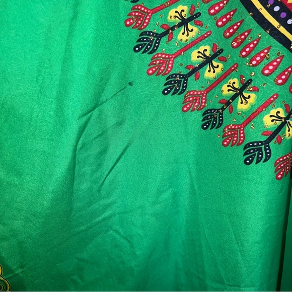 Sante Classics Green Purple Gold Dashiki Silky Sparkly Tunic Boho Coverup Top - Picture 12 of 16